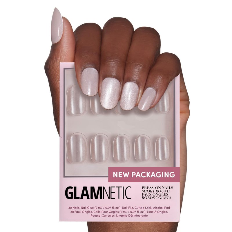 Glamnetic Press On Nails - Pure Intentions | Glossy Short Round Fake Nails | 30 Nail Kit with Glue, 12 Sizes Available
