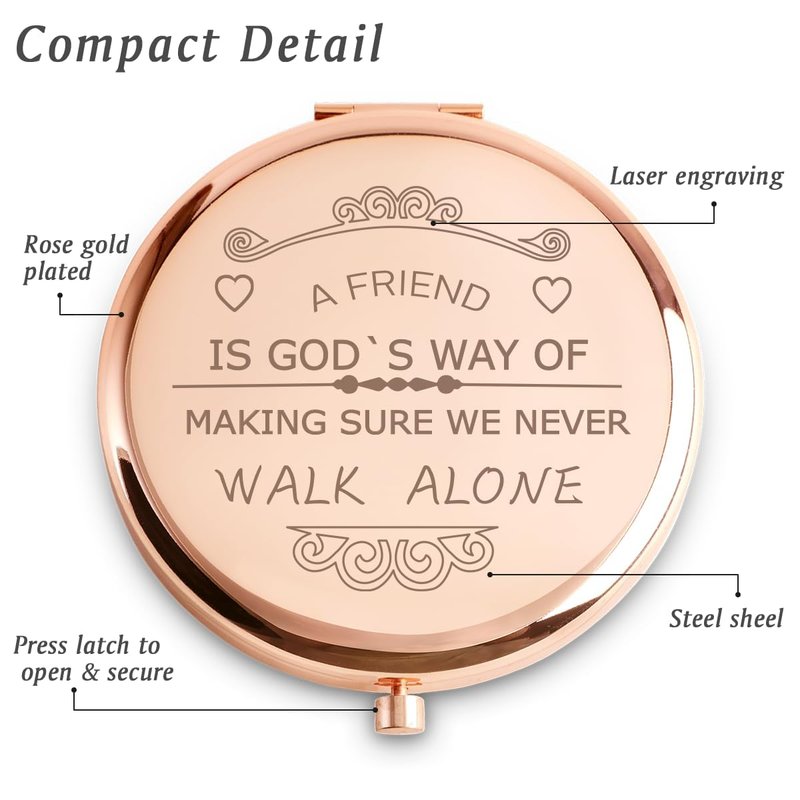 Friendship Gifts for Women Girls, Personalized Gifts for Friend BBF Bestie, Custom Compact Mirror for Birthday, Graduation, Mother Day, Basket Stuffers