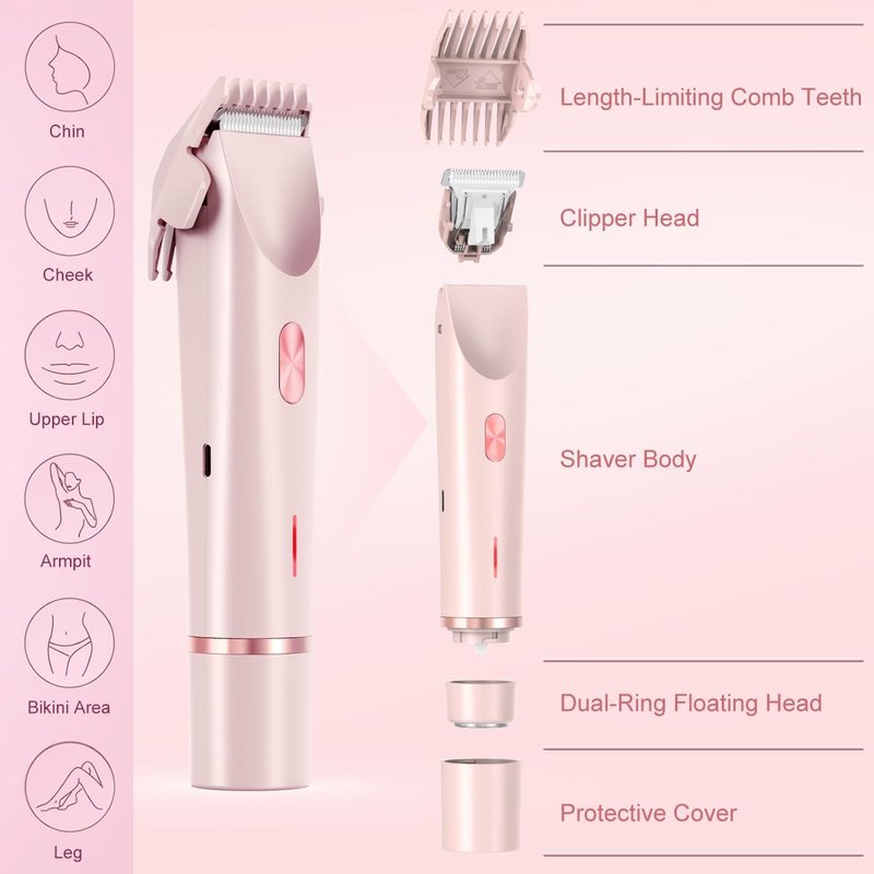 Bikini Trimmer for Women - 2-in-1 Electric Shaver for Body & Facial Hair Removal | Waterproof Rechargeable Design
