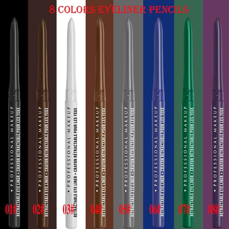 4Pcs Retractable Creamy Eyeliner & Eyeshadow Sticks for Women, Black White Brown Blue Purple Green Gray Colors, Ultra Pigmented Eye Pencils, Matte Satin Finish,Vegan,Cruelty-Free (4 Pcs: 02# Black)