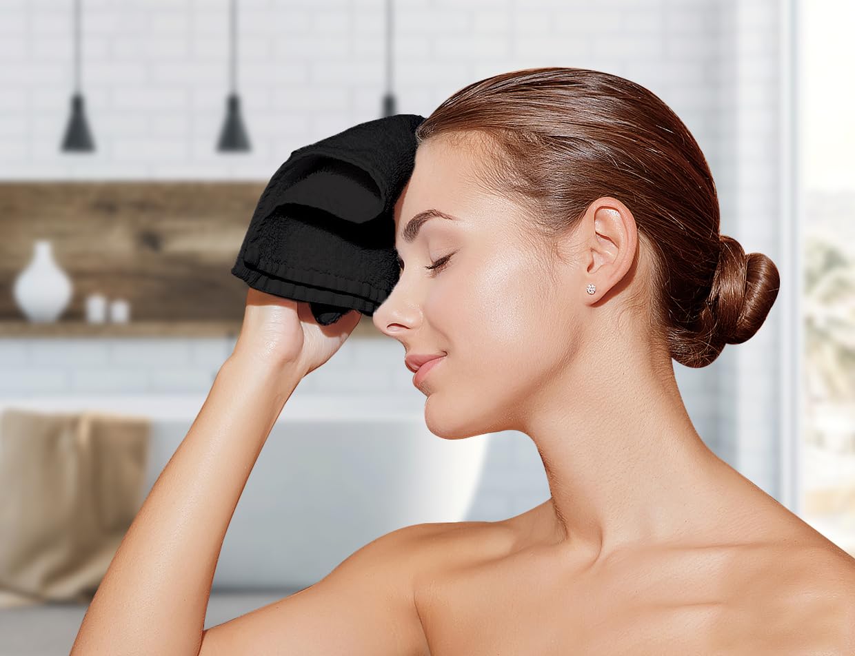 Avalon Towels Wash Cloths for Showering 24 Pack Face Towels 100% Cotton Black Washcloths 12x12 Wash Rags, Facial Towel, Fingertip Towel,Bath Rags