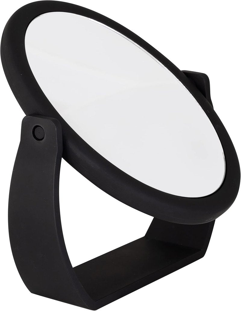 Double-Sided Free-Standing Swivel Vanity Mirror - 10X Magnification for Makeup & Shaving | Black Rubberized Finish