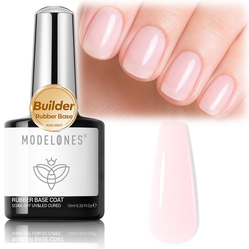modelones Builder Rubber Base Gel for Nails, Milky Pink Light Baby Color 6 in One Nude Base Coat Strengthen Apex Building Extension Long Last Protect Soak Off Manicure for Fragile Nail Art DIY Home