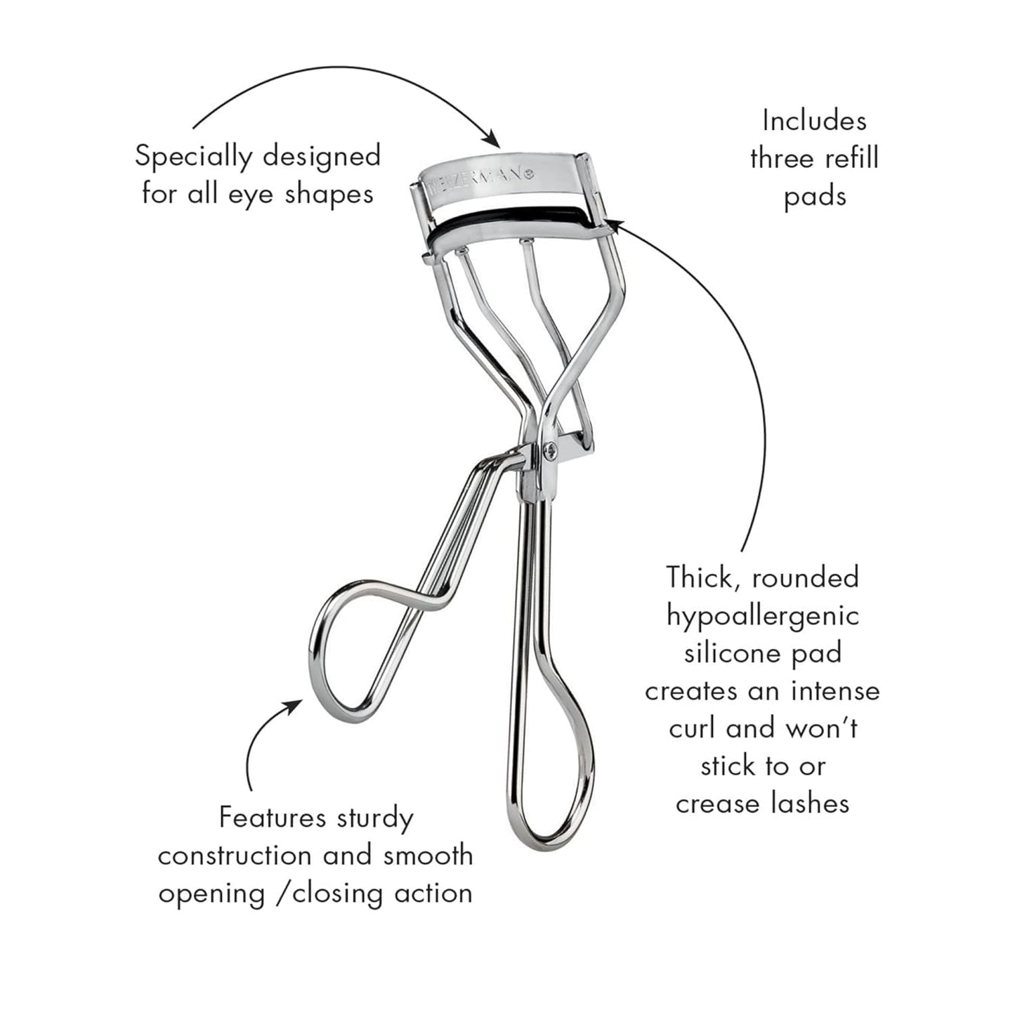 Tweezerman Classic Eyelash Curler with Refill Pads - Makeup Eyelash Tool for All Eye Shapes