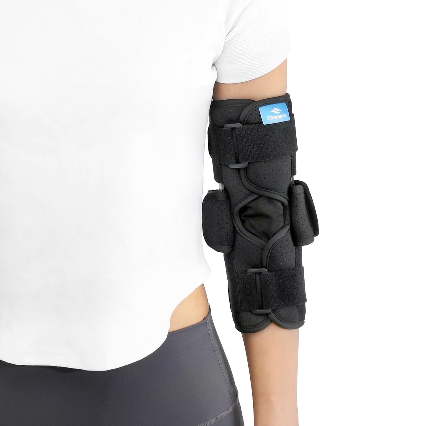 Chonario Cubital Tunnel Elbow Brace – Ulnar Nerve Splint, Adjustable Elbow Immobilizer Elbow Splint for Sleeping & Day Use, Fits Left & Right Arms (L)