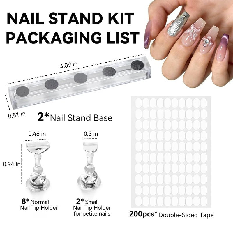 Press On Nail Stand - Magnetic Holder for Painting Nails | 200PCS Sticky Tabs for DIY Art Practice