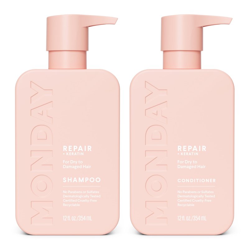 MONDAY HAIRCARE Repair Shampoo and Conditioner Set (2 Count) 12 oz For Dry to Damaged Hair Made with Keratin, Coconut Oil, Shea Butter, and Vitamin E