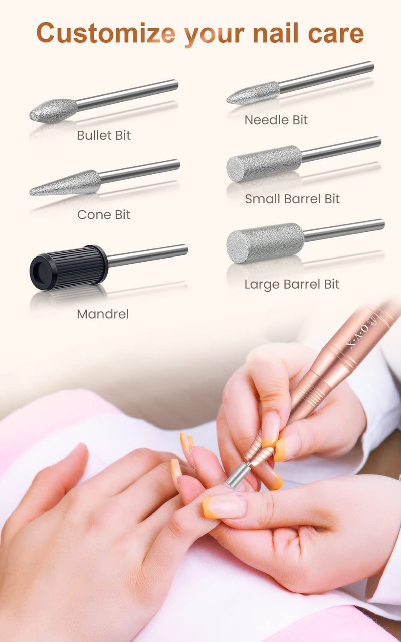 Professional Acrylic Nail Drill, USB Electric Nail Drill Machine, Portable Electrical Nail File Kit for Gel Nails and Home Salon, Manicure Pedicure Polishing Shape Tools, Gold