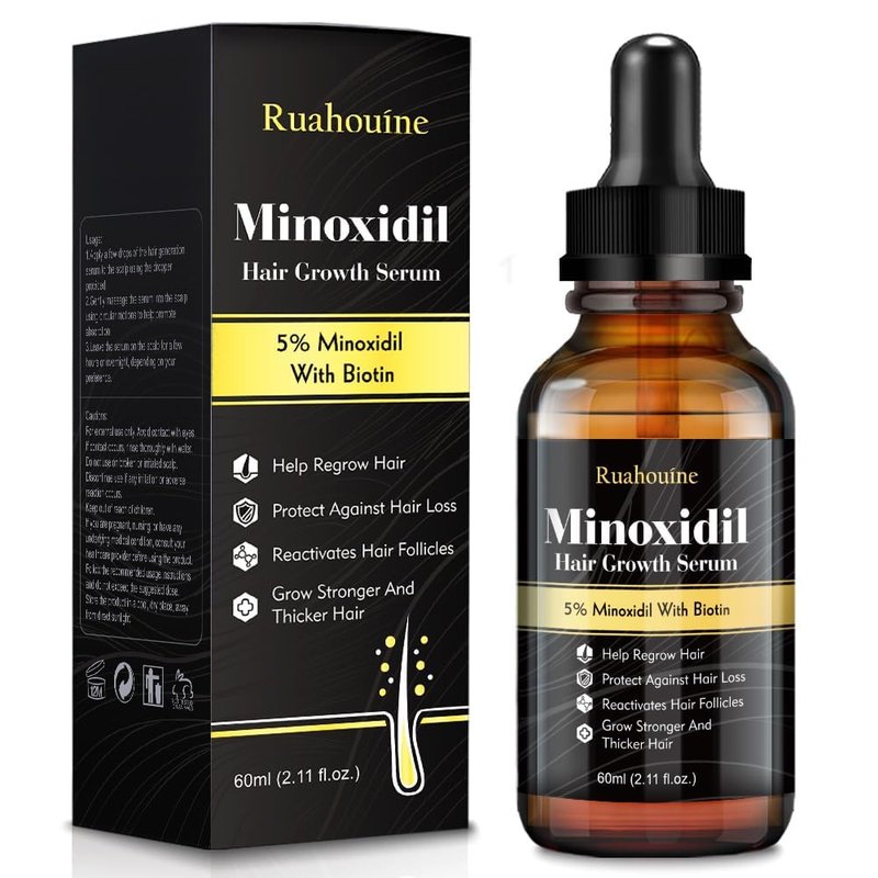Ruahouine Hair Growth Serum - 5% Minoxidil & Biotin for Thicker, Longer Hair | 2.11 fl. oz