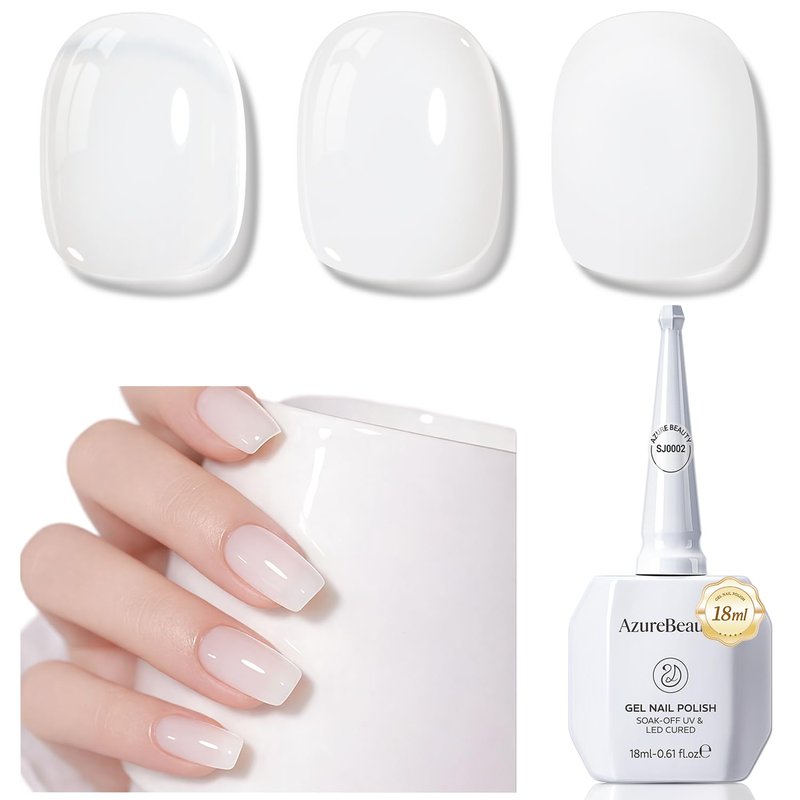 AZUREBEAUTY Milky White Gel Nail Polish 18ML, Natural Sheer Jelly Translucent White, Soak Off UV/LED, Self-Leveling & Long Lasting, Ideal for French Manicure