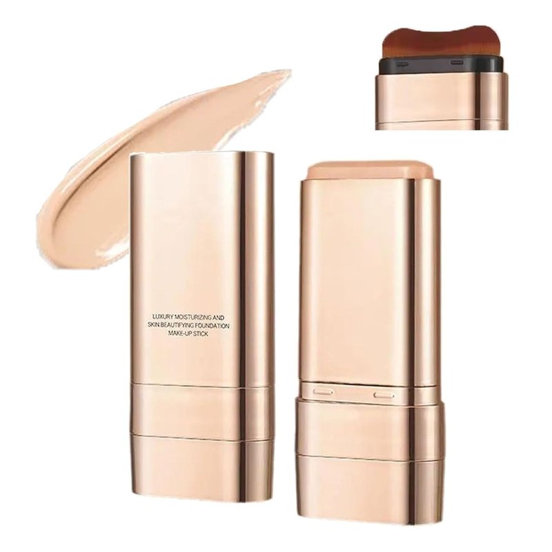 2Pcs Dual-Ended Concealer Foundation Stick, Foundation Stick Korean 3 in 1 with Brush, Lightweight Brighten Flawless Long-Lasting for All Skin Types (Natural)