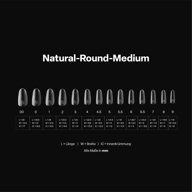 Apres Gel-X® Round Box of Nail Tips | 280 Tips, Soft Gel Tips, 14 Sizes 00-9 | Half-sizes Included (Natural Round Medium)