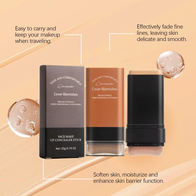 Flawless Hydrating Face Foundation Stick, Korean Lightweight Full-Coverage Cream-to-Matte Multi-Use Makeup for Dark Circles & Blemishes, Long-Wear Cream Stick with Brush, All Skin Types (02#Natural)