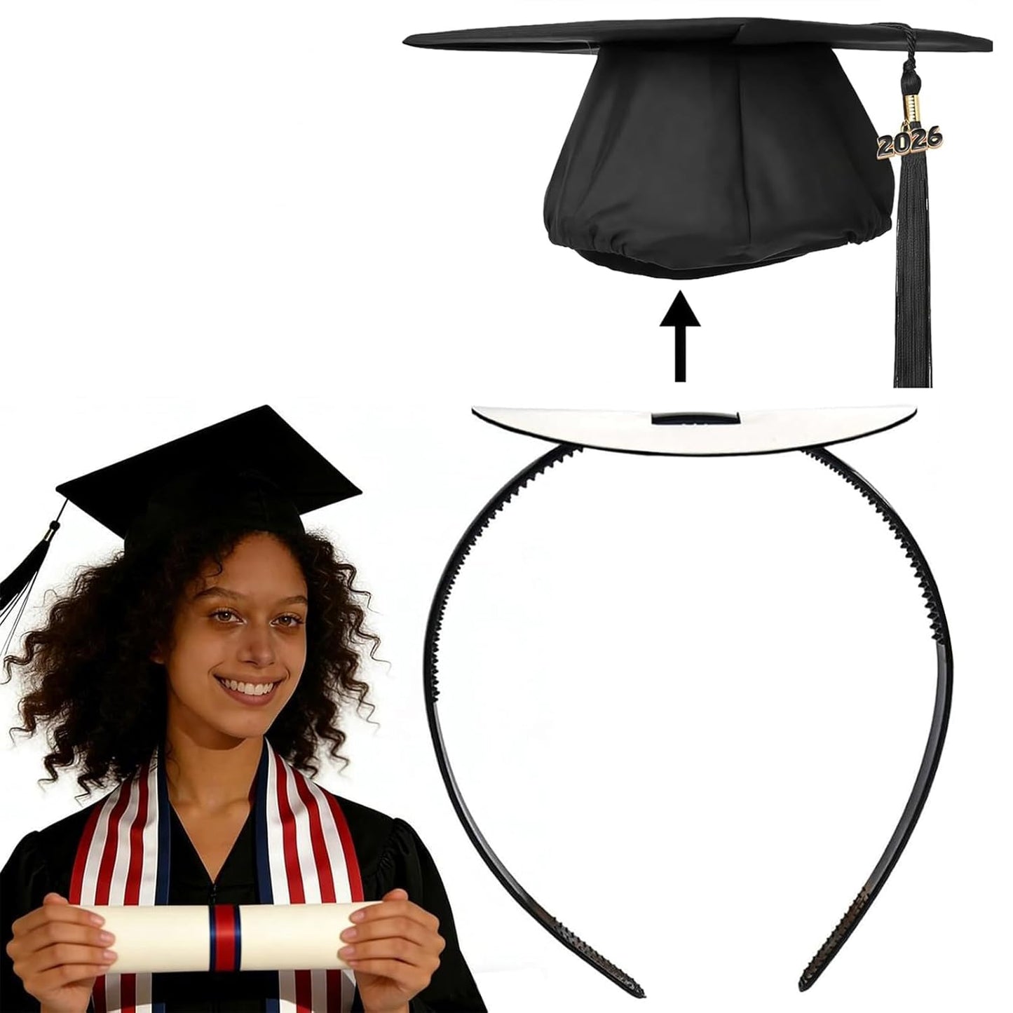 ZEYER Graduation Cap Headband Stabilizer Headband - Anti Slip Hair Band for Women, Hat Accessories for Graduates & Students