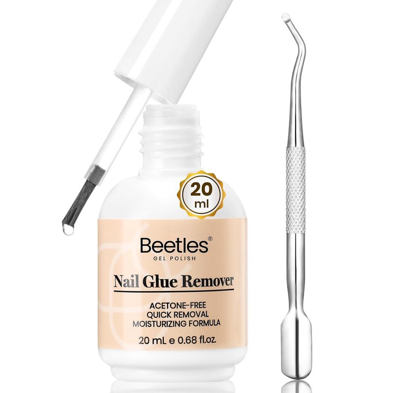 Beetles Nail Glue Remover - Non-Acetone Adhesive Remover with Cuticle Tool | 20ml Gentle Formula for Press-On Nails
