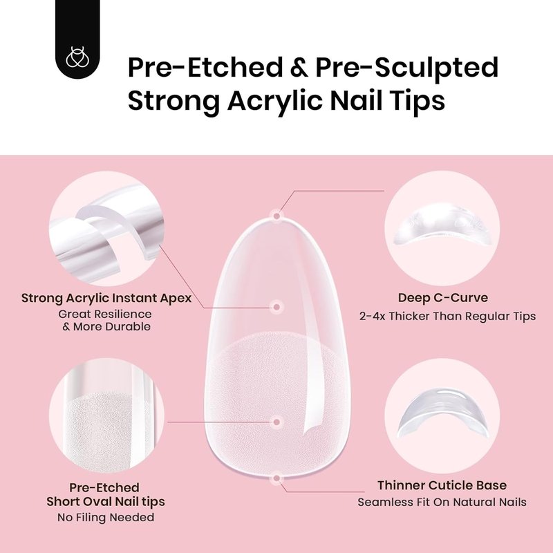 Beetles Instant Apex Nail Tips - Short Oval, 192pcs, 16 Sizes 00-14 | Strong Acrylic for DIY Extensions