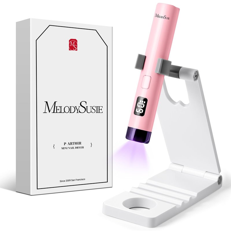 MelodySusie Handheld UV Light for Gel Nails with Stand, Mini Portable Cordless Nail Lamp with LCD Display, Eye-Protective Cover, Flash Curing for Glue Pink