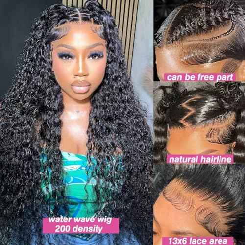 22 Inch Water Wave Lace Front Wigs Human Hair Pre Plucked 13x6 Deep Part HD Lace Frontal Wig 200 Density Curly Human Hair Wig for Women