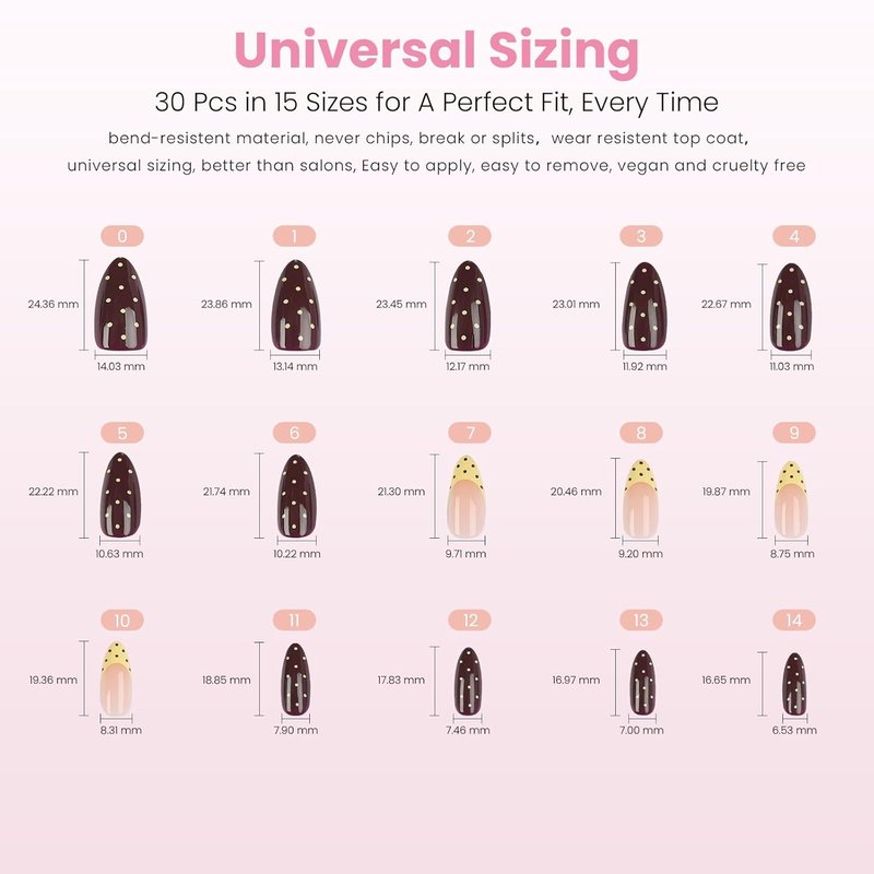Nail Reformation Press On Nails - Polka Dot French Tip Almond Nails in Chocolate Cream Nude | 30-Piece Reusable Kit
