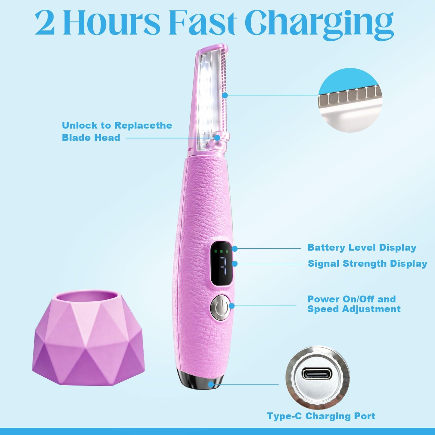 Sonic Dermaplane Razor for Women Face with 12 Refill Blades, Dermaplaning Tools for Peach Fuzz & Exfoliation, Eyebrow & Face Hair Remover,3 peeds,LED, Rechargeable Dermaplane Razor,Pink