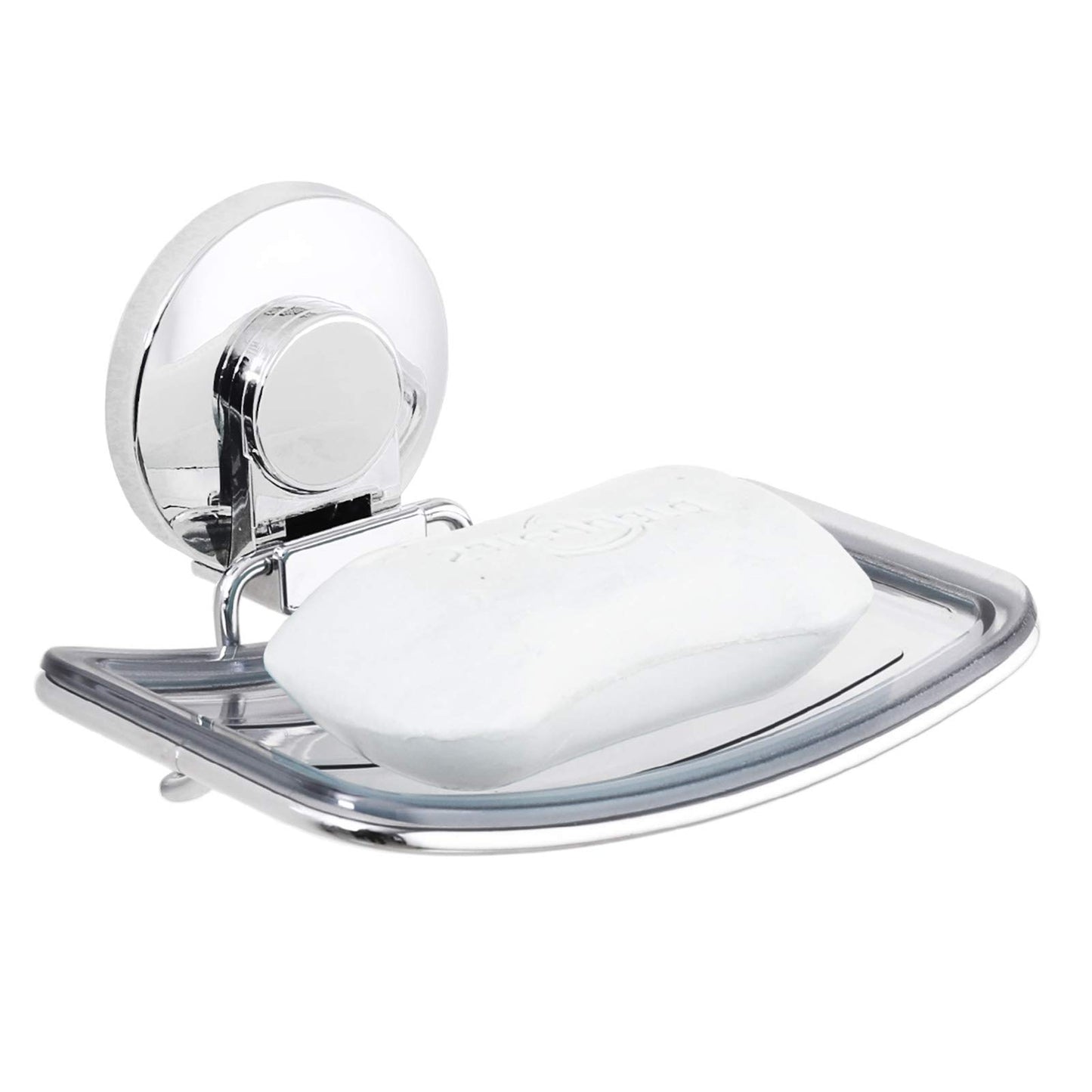 LEVERLOC Chrome Suction Cup Soap Dish Holder for Shower Wall Drill-Free Rustproof Waterproof Wall Mount Strong Suction Removable Bar Soap Sponge Holder for Bathroom Bathtub Kitchen