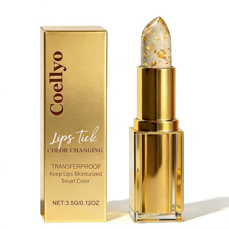 PIN&WEI Color Changing Lipstick, Gold Crystal Ph Lipstick Color Changing, Long Lasting Moisturizing Glossy Shine Lip Gloss, Deep Nourishment