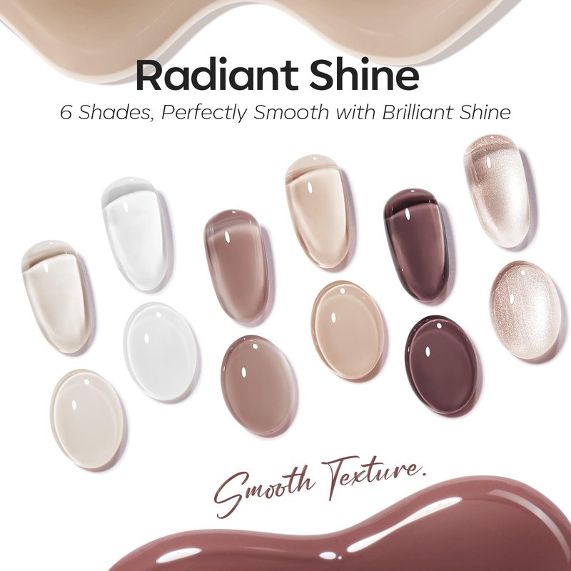 modelones Jelly Gel Nail Polish Set,Cat Eye Gel Polish Nude Brown White Jelly Neutral Skin Tone Hema Free 6 Colors Wedding Gel Polish Set Sheer Transparent Effect DIY French Nail Art Gifts for Women