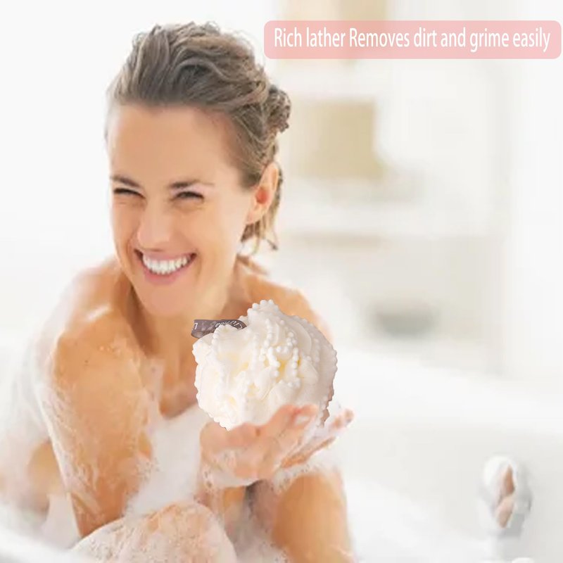 2 Pack Bath Sponge Poufs, Pink & White Exfoliating Mesh Shower Balls, Soft Loofah Sponges for Women and Men, Bathroom Bathing Accessories