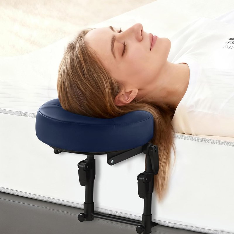 Skiennix Massage Headrest - Adjustable Leather Pillow with Face Cradle & Support Bracket | Blue