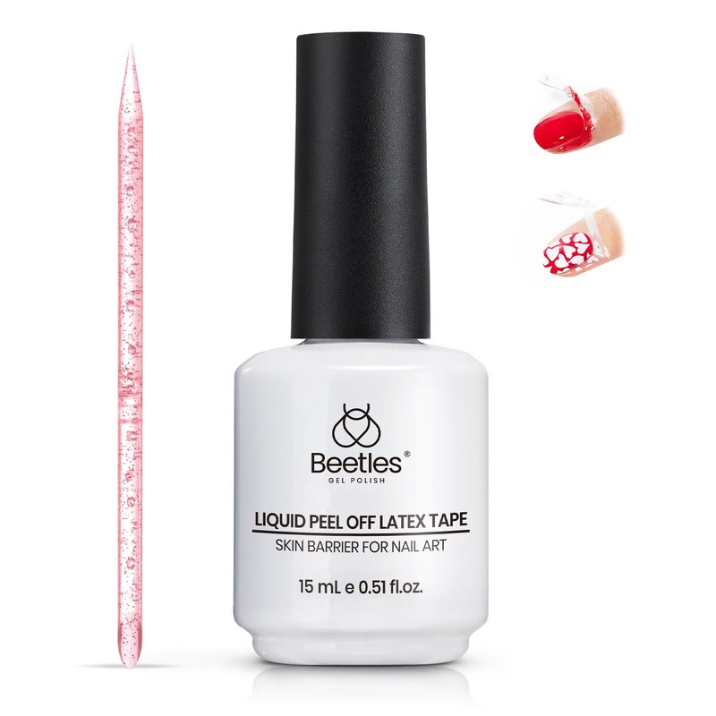 Beetles Gel Polish Liquid Latex for Nails: 15ML Simple Peel off Cuticle Guard for Nail Polish Nail Art Liquid Latex Barrier Protector Manicure Cuticle Protectors with Stick Gifts for Women