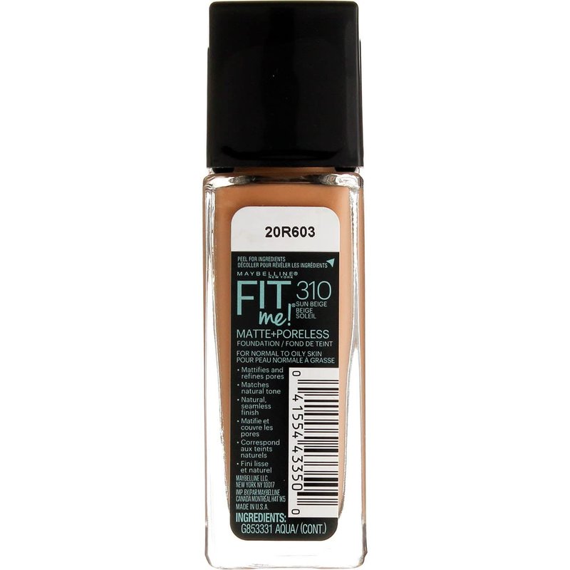 Maybelline Fit Me Matte + Poreless Foundation - Sun Beige 310 | Flawless Finish, 1 Fl Oz