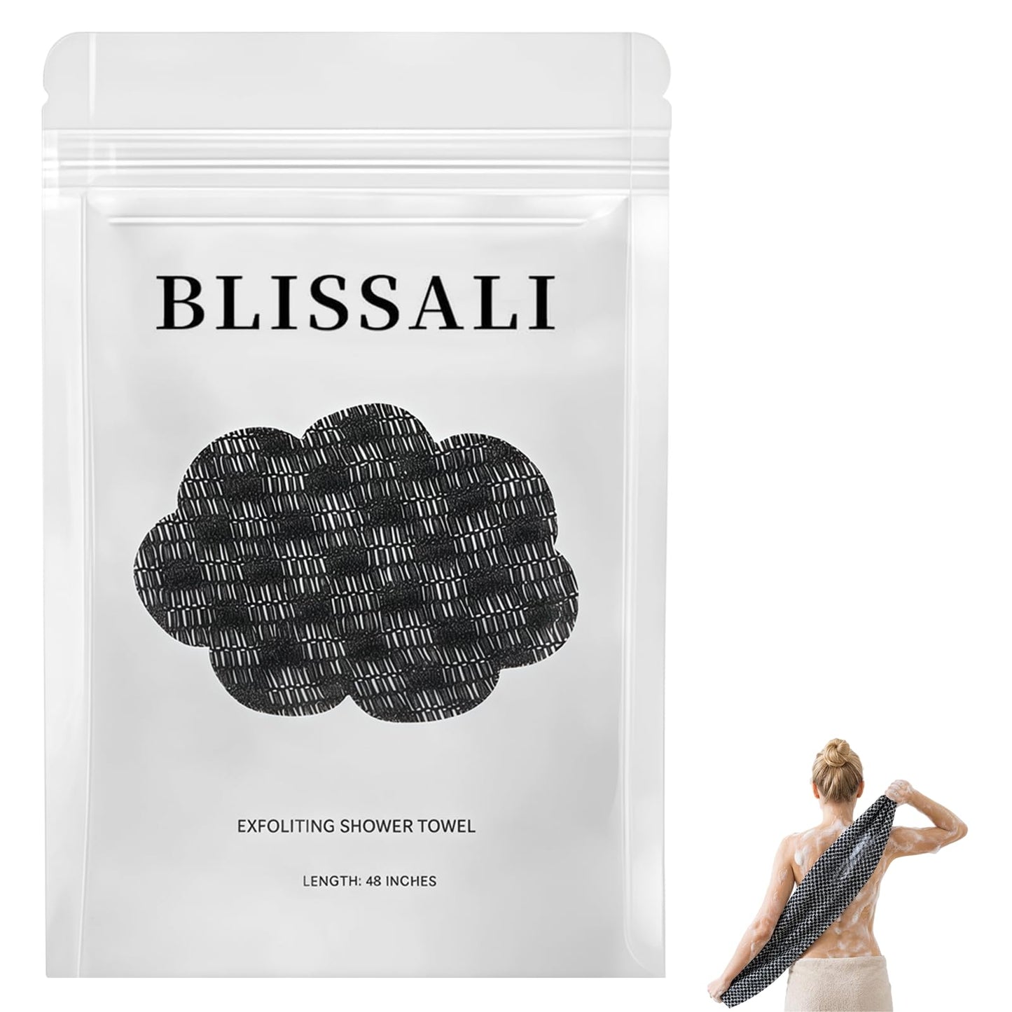 Blissal Exfoliating Shower Towel,Advanced Exfoliating Microfiber Towel,2-in-1 Exfoliation Towels,Premium Scrub Bathroom Towel Set,Body Scrubber with 2 Sides for All Skin Types (Black)