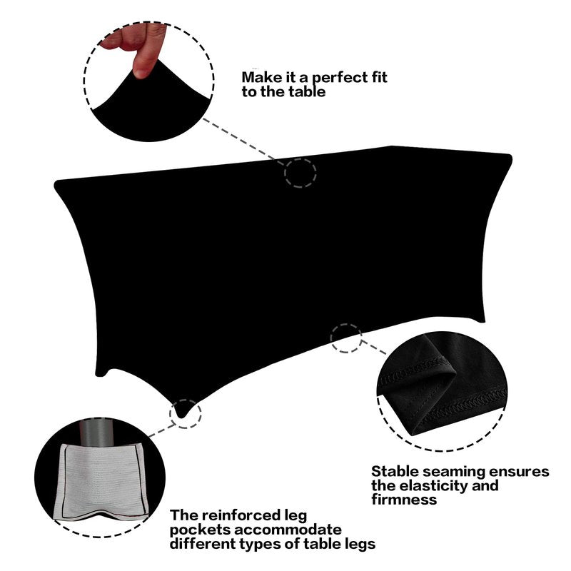 IVAPUPU 2 Pack 6FT Table Cloth for Rectangular Fitted Events Stretch Black Table Covers Washable Spandex Tablecloth Protector for Party, Wedding, Cocktail, Banquet, Festival