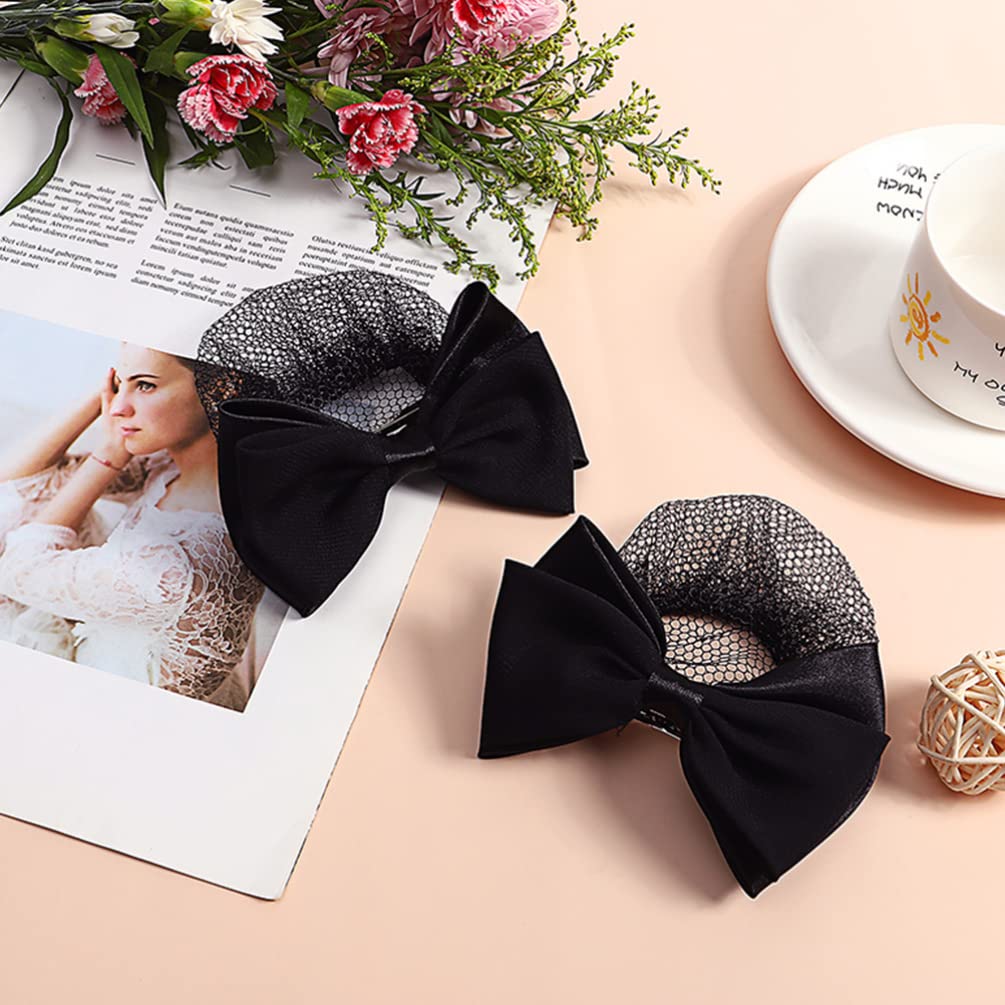 Uonlytech Hair Pin, 6pcs Bowknot Hair Snood Net Barrettes, Ribbon Barrette With Net Chignon Hair Bun Cover Mesh Clip Hair Tie for Women Girls Dancer, Black