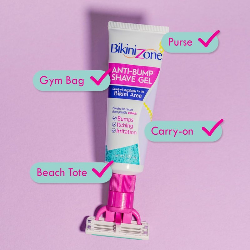 Bikini Zone Flow All-in-One Travel Razor with 1 oz Anti-Bump Shave Gel, 3-Blade Disposable Razor for Bikini & Sensitive Areas