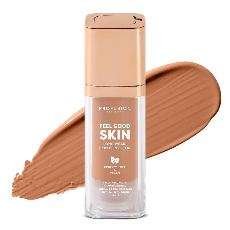 Profusion Cosmetics Feel Good Skin Foundation – Radiant Satin Finish, Buildable Coverage with SPF 15 Sun Protection, Hydrating, Lightweight, Vegan & Cruelty-Free Makeup (Tan 420, 1)