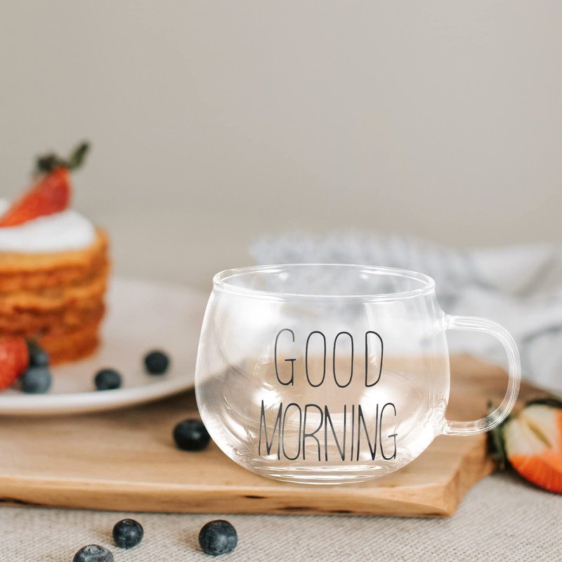 Healvian Glass Soup Bowl Clear Coffee Mug Glass Cereal Mug Breakfast Milk Cup for Porridge Juice Yogurt Tea Beverage Oats Oatmeal 400ml Mixing