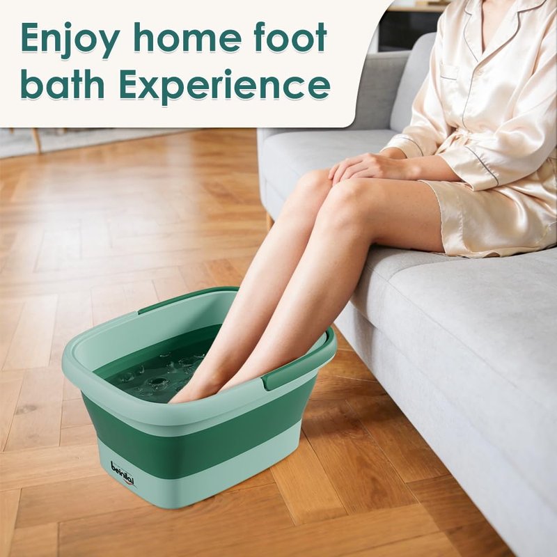 Collapsible Foot Bath Basin for Soaking Feet,Pedicure Foot Spa, Foot Tub with Handles and Massage Acupoint,Multifunction Collapsible feeting Soak Tub-Green
