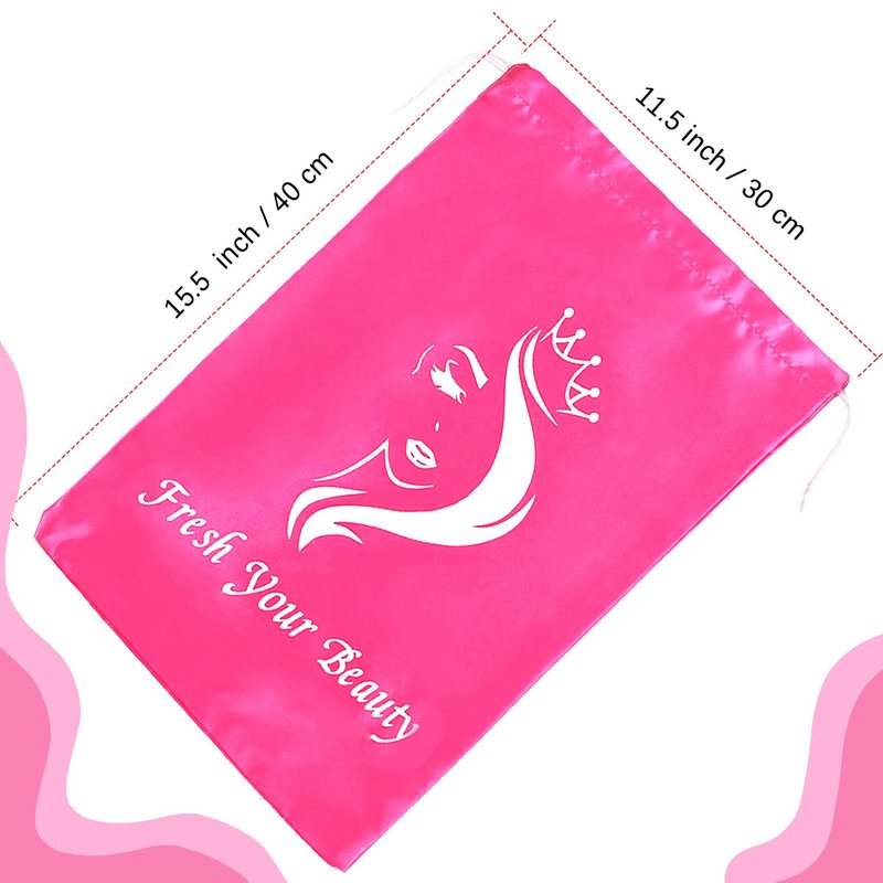 Satin Pouches with Drawstring - Soft Silk Satin Storage and Travel Bags for Bundles, Wigs, Hair Extensions, Tools, Business Gifts (6 PCS Pink)