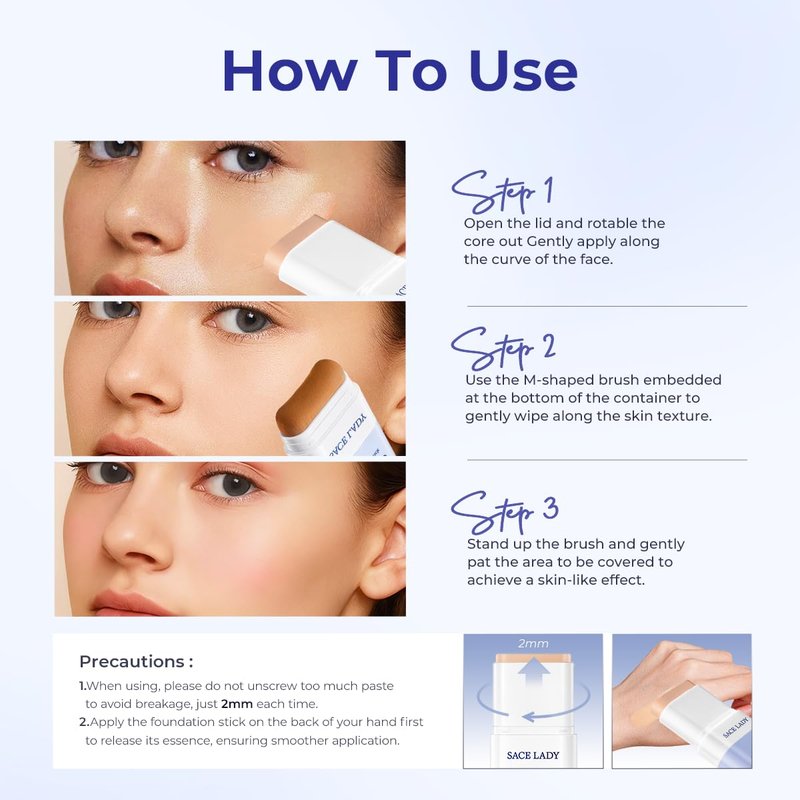 SACE LADY Foundation Stick - Medium to Full Coverage Makeup with SPF 30 | Soft Matte Finish, 0.4 Oz