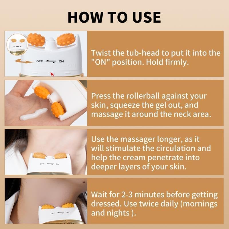 Ycz AH-8 Neck Firming Cream with Roller for Crepey Skin Body Care Comfort, Moisturizing, Anti-Aging Neck Cream with Peptide, Collagen, Smooths Wrinkles & Fine Lines Skin Care Skin Repair