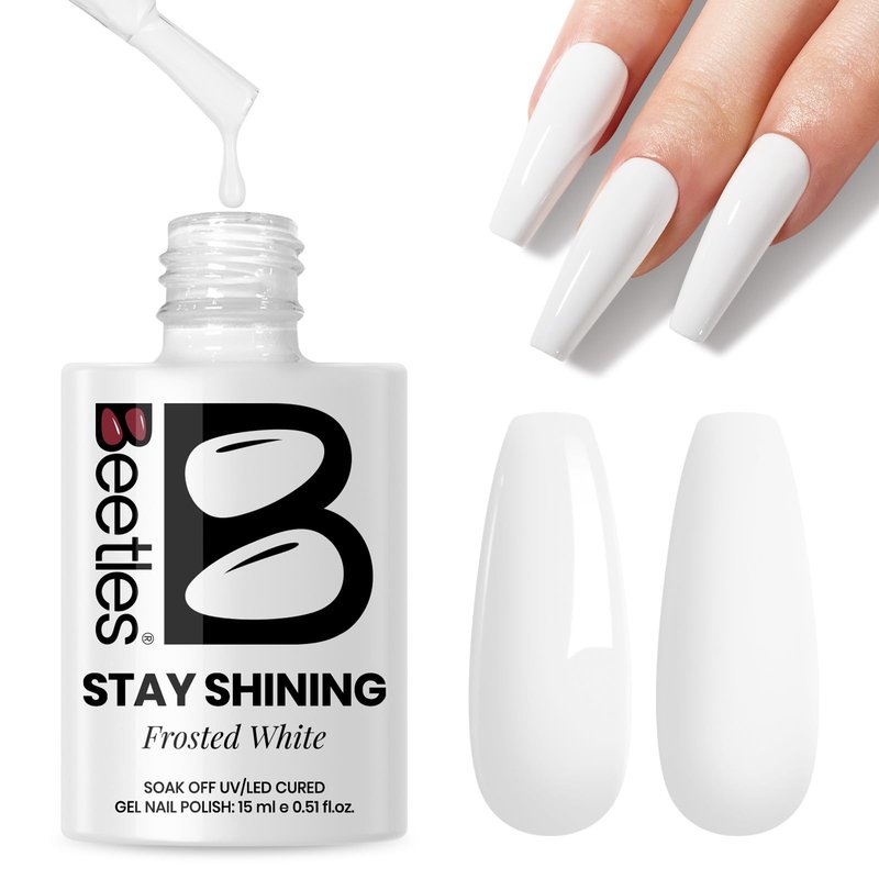 Beetles White Gel Nail Polish - FrostedWhite 15ML/0.51Fl Oz, Milky White Gel Polish, Same Color Same Bottle STAY SHINING, Soak Off UV LED Lamp French Nails Art, Manicure Salon DIY Home White Nails