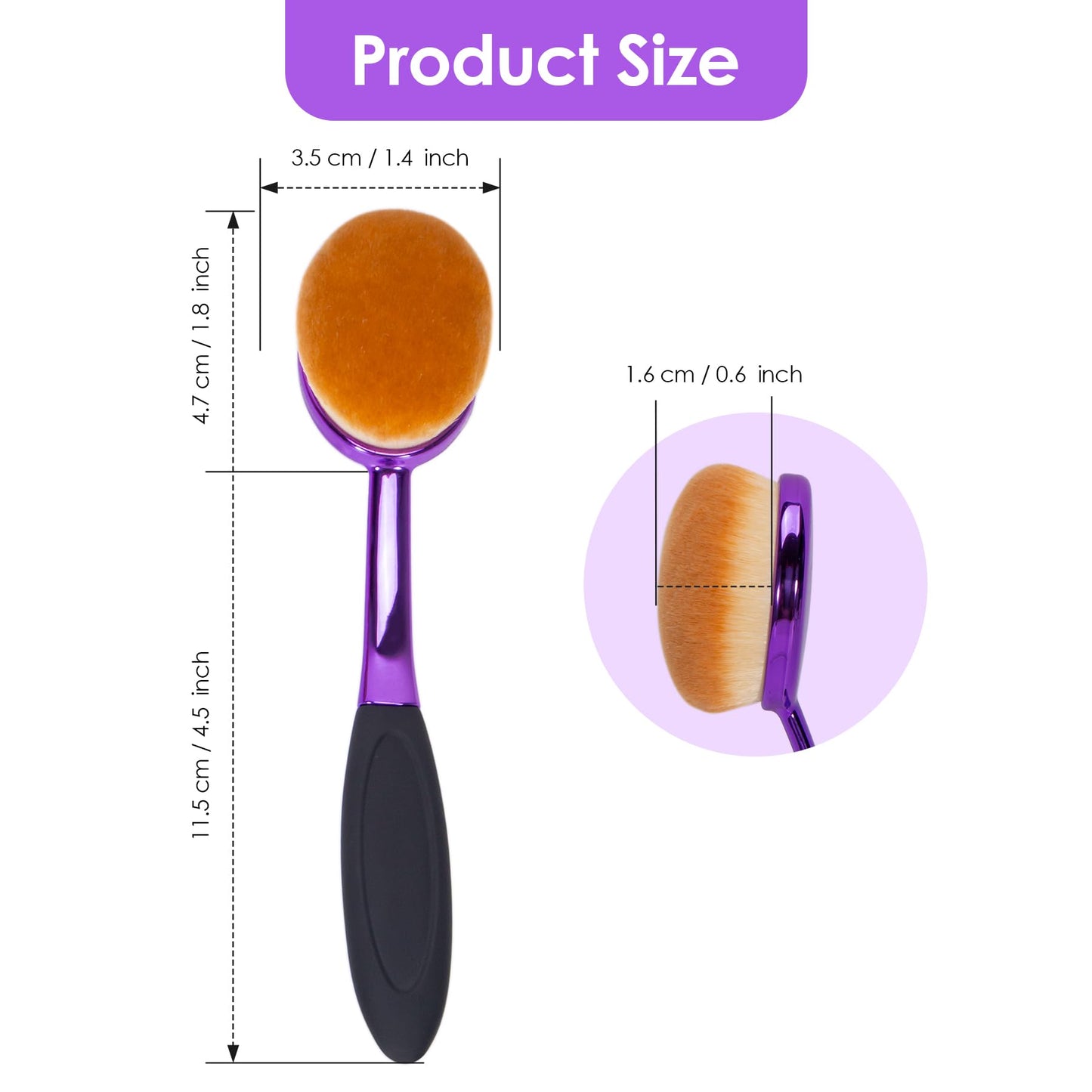 Yoseng Oval Foundation Brush Large Toothbrush makeup brushes Fast Flawless Application Liquid Cream Powder Foundation-Purple (Medium-Purple)