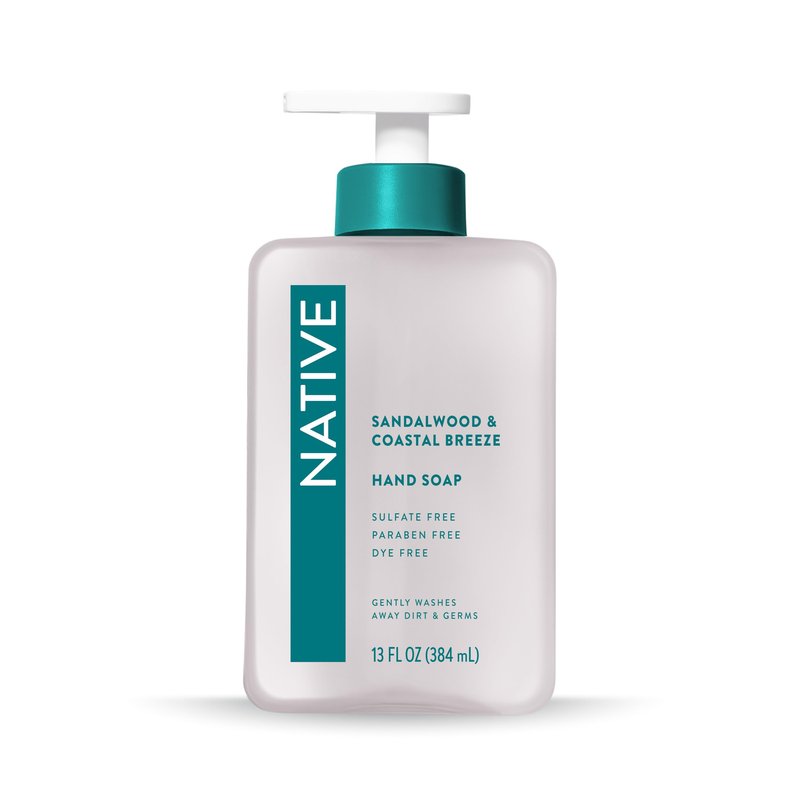 Native Liquid Hand Soap, Sandalwood & Coastal Breeze Scent, Non-Drying Formula for Soft, Smooth Hands, Made with Plant-Based Cleansers, Sulfate & Paraben Free, 13 oz Bottle