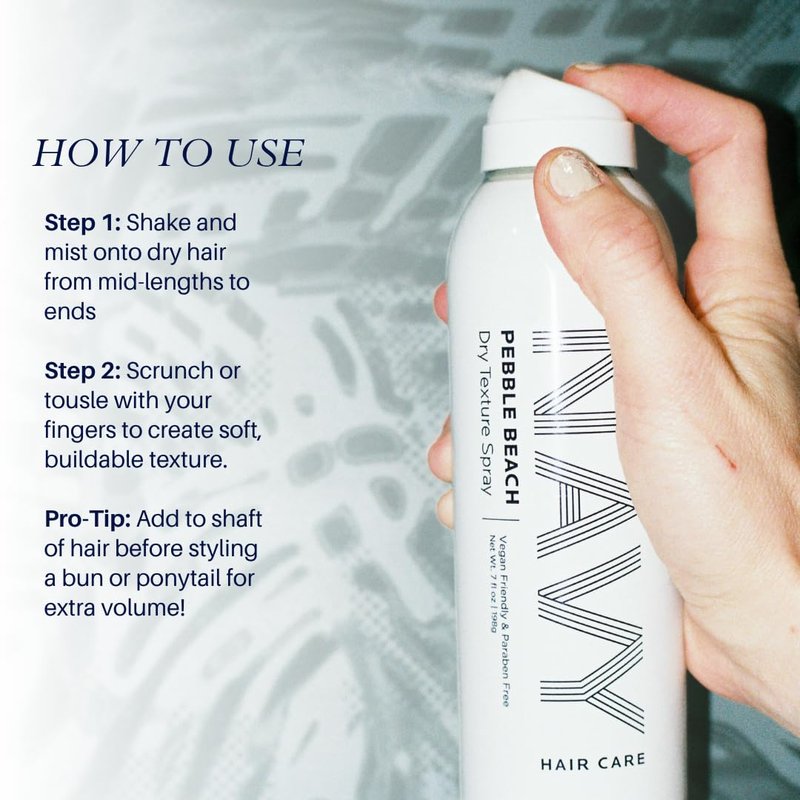 NAVY HAIR CARE Dry Texture Spray | Volumizing Hair Spray for Thin, Flat & Fine Hair | Flexible Hold for Soft, Touchable Beach Waves | Adds Shine | Cruelty-Free | 7 oz
