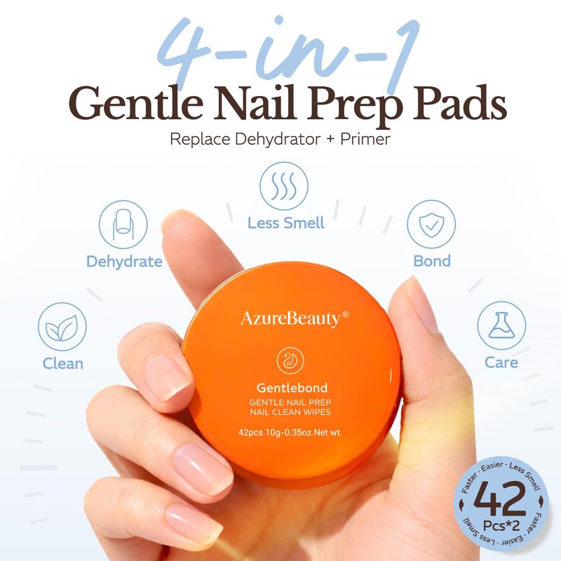 AzureBeauty Nail Prep Pads - 4-in-One Dehydrator & Primer Wipes for Gel, Acrylic & Press-On Nails | Travel-Friendly 84PCS (2 Boxes)