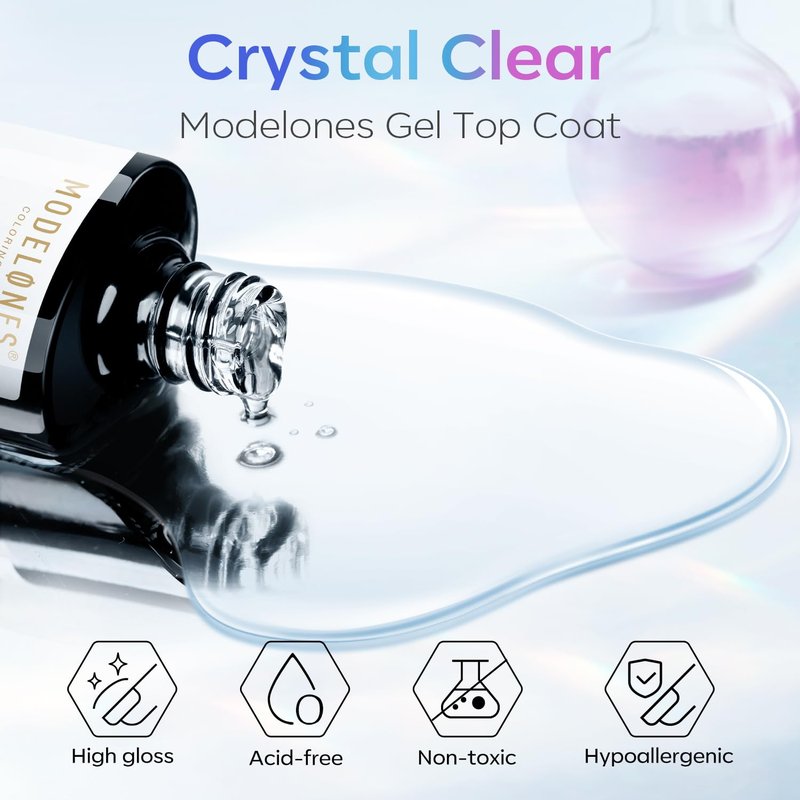 Modelones Gel Top Coat - 15ml No Wipe High Gloss Nail Polish for Long-Lasting Shine | Perfect for DIY Manicures