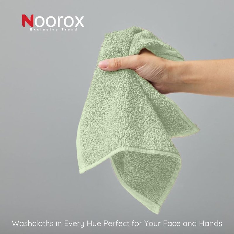 Noorox Washcloth Set – 12x12 Inch – Pack of 12 – Soft, Absorbent, Quick-Dry Cotton Towels for Bathroom, Spa & Kitchen