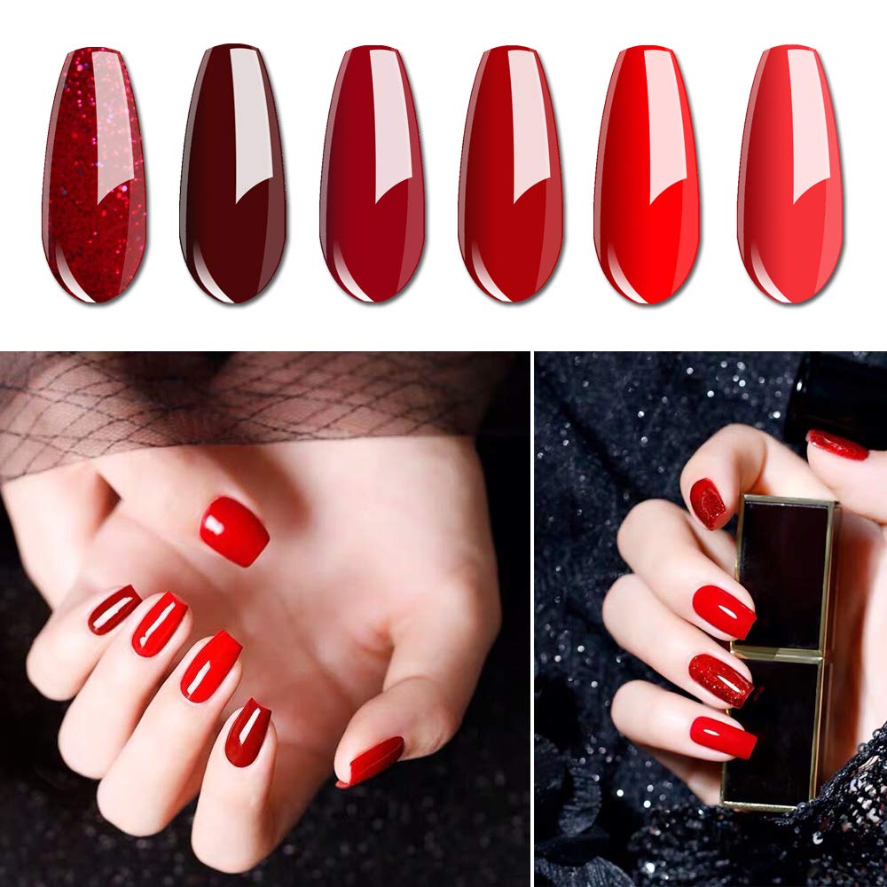 Vishine Glamour Red Gel Nail Polish Kit - 6 Soak Off Colors | 8ML Bottles for Stunning Manicures