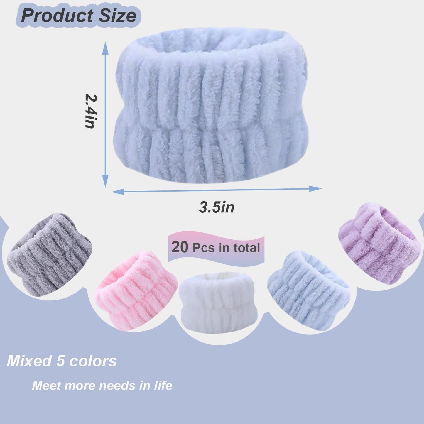 TS-MAYKA 20 Pcs Wrist Bands for Washing Face, Absorbent Face Washing Wristbands, Spa Wrist Towels Beauty Towel Bands Arm Bands for Washing Face for Stop Water Running Down Arms